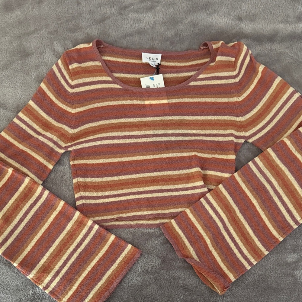 Le Lis Multicolor Striped Long Sleeve Crop Top
